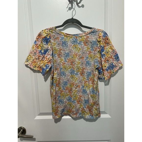 WOMEN LOFT Hydrangea Eyelet Flutter Sleeve Tee 100% Cotton Size Small - Picture 3 of 5